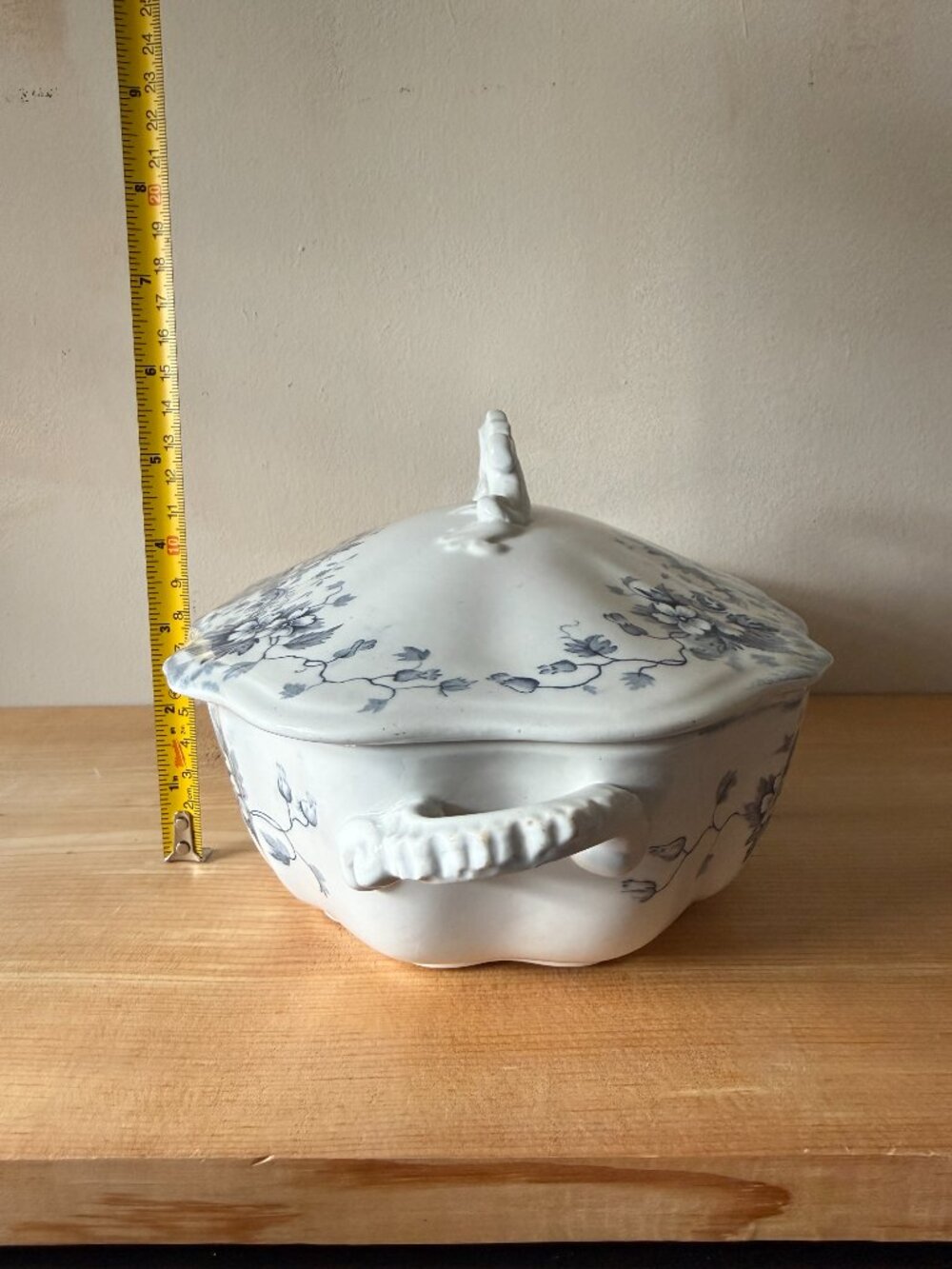 Antique 1893 JHW & Sons Stratford Blue Gray Transferware Tureen | Lidded Dish - Picture 11 of 13